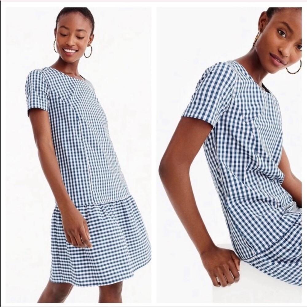 J.Crew x Universal Standard NWT Gingham Check Shift Dress Small Blue White Prep